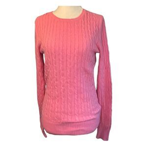 Vintage Merona Cable Knit Sweater Bright Pink Cotton Crewneck Long Sleeve‎ M